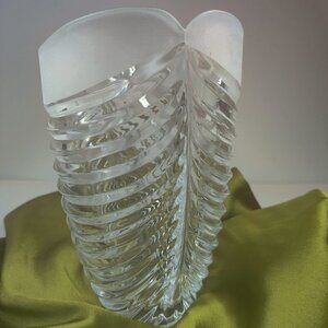 Prismatic Vase Made in Germany, 24% Crystal, Vintage Art Deco, Etched White Lip